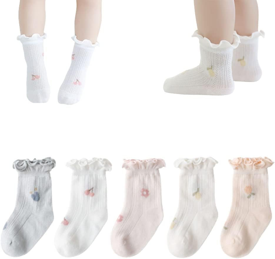 SUITBOY Baby Girls Socks Toddlers Ruffle Socks Frilly Socks for Toddler Girls Cute Summer Mesh Socks Cotton