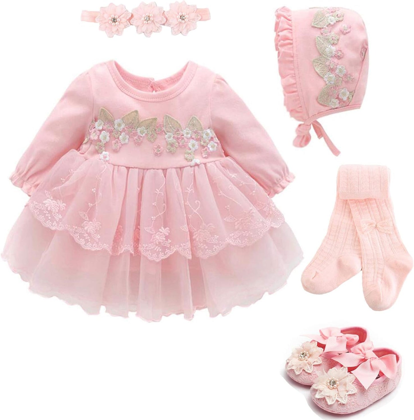 Baby Girls Princess Dress 1St Birthday Dress Outfit Wedding Christmas Party Dress Hat Headband Tights Shoes Set